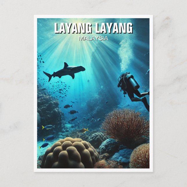 Cartão Postal Layang Layang Malásia Scuba Diver Hammerhead (Frente)