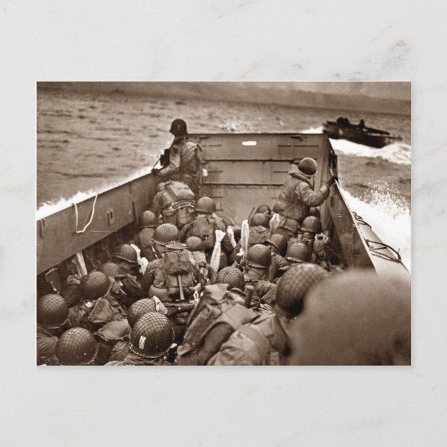 Cartão Postal LCI e Soldados Omaha Beachhead (Frente)