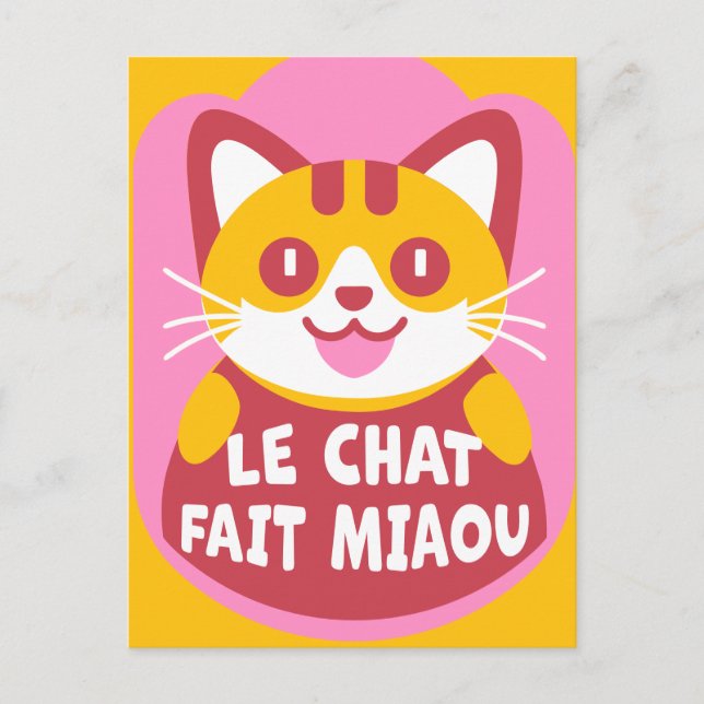 Cartão Postal Le Chat Fait Miaou Cute French Orange Tabby (Frente)