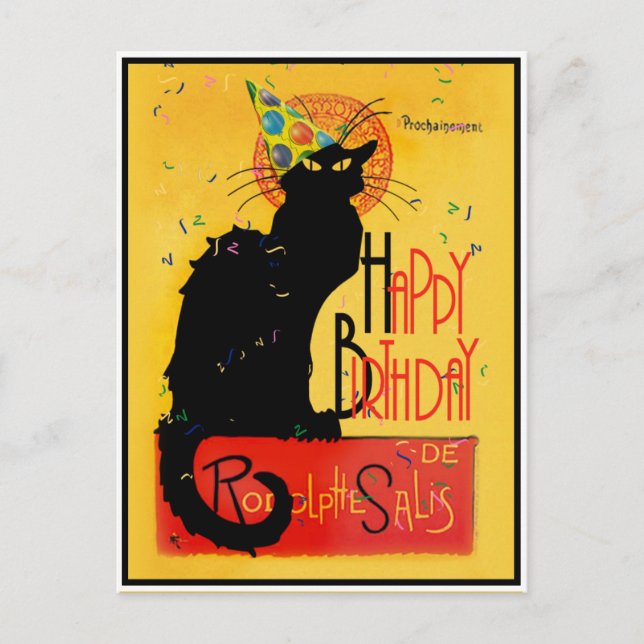 Cartão Postal Le Chat Noir Happy Birthday (Frente)