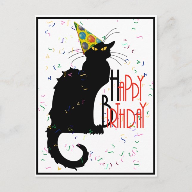 Cartão Postal Le Chat Noir Happy Birthday (Frente)