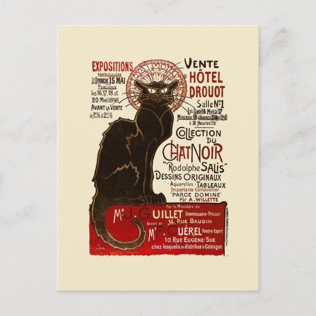 Cartão Postal Le Chat Noir, Vente Hôtel Drouot (Frente)