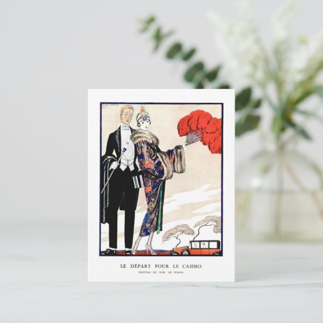 Cartão Postal Le départ pour le casino por George Barbier (Em pé/Frente)
