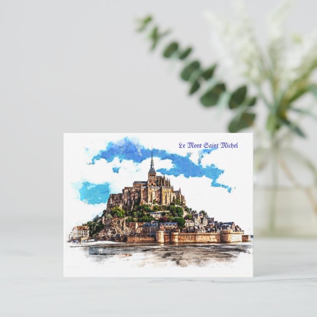 Cartão Postal Le Mont Santo Michel na Normandia, França. (Em pé/Frente)