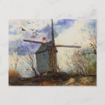 Cartão Postal Le Moulin de la Galette by Vincent van Gogh<br><div class="desc">Le Moulin de la Galette by Vincent van Gogh is a vintage fine art post impressionism architectural painting featuring a windmill at the top of a hill in Montmartre, France with a farmer working his field. About the artist: Vincent Willem van Gogh was a Post Impressionist painter whose work was...</div>