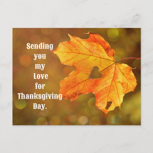 Cartão Postal Leaf With Heart Thanksgiving Postcard (Frente)