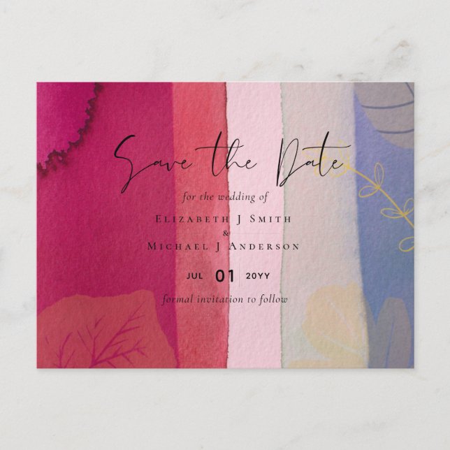 Cartão Postal Leah G BUDGET Casamento Berry Red Purple Watercolo (Frente)