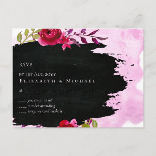 Cartão Postal Leah G Budget Pink Rose Black Modern Wedding