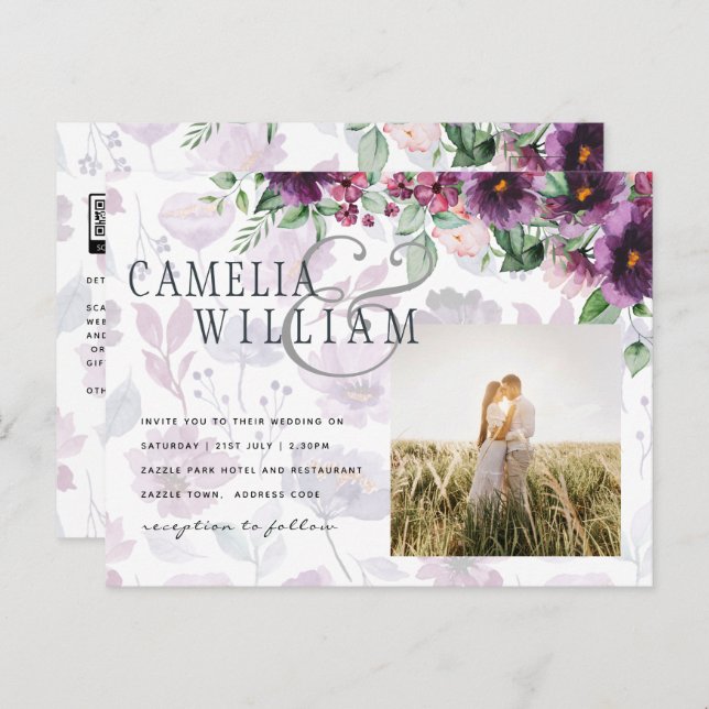 Cartão Postal Leah G Plum Purple Berry Floral Casamento Fall Win (Frente/Verso)