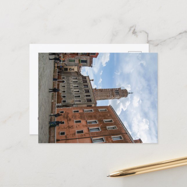 Cartão Postal Leaning Bell Tower of Santo Stefano Venice Italy (Frente/Verso In Situ)