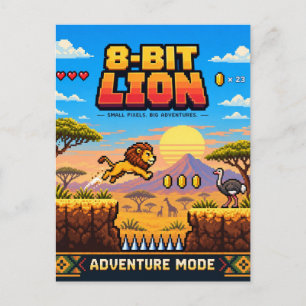 Cartão Postal Leão, Arte Pixel 8-Bit Retro