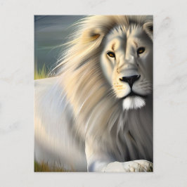 Cartão Postal Leão Branco Majestoso Arte Etérea