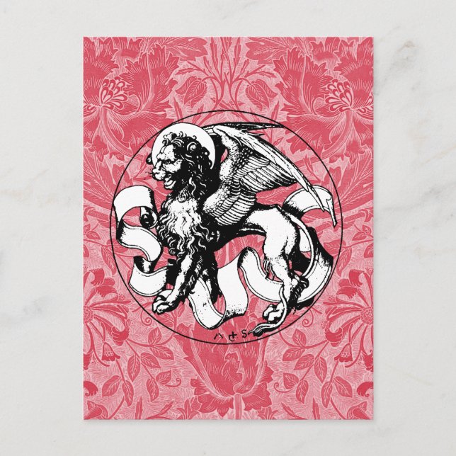 Cartão Postal Leão com asa emblema da Rua do século 15 (Frente)