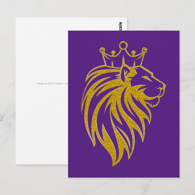 Cartão Postal Leão Com Coroa - Estilo Dourado 2 (Frente/Verso)
