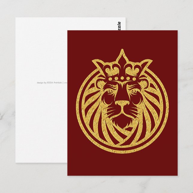 Cartão Postal Leão Com Coroa - Estilo Dourado 4 (Frente/Verso)