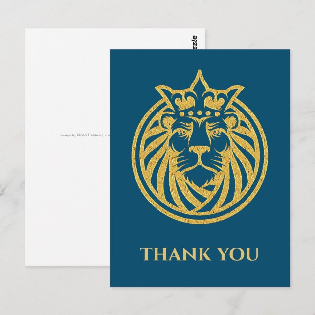 Cartão Postal Leão Com Coroa - Estilo Dourado 4 (Frente/Verso)