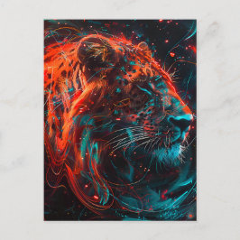 Cartão Postal Leão com trilhos leves turquesas avermelhados