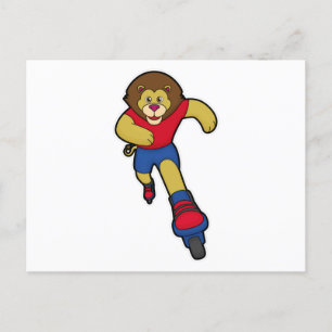 Cartão Postal Leão como Patinador com patins em linha