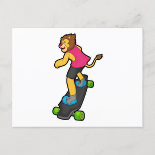 Cartão Postal Leão como skateboarder com skateboard