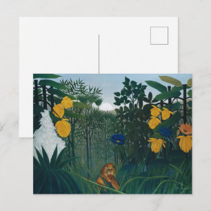 Cartão Postal Leão da Selva Vintage Henri Rousseau Arte Famosa