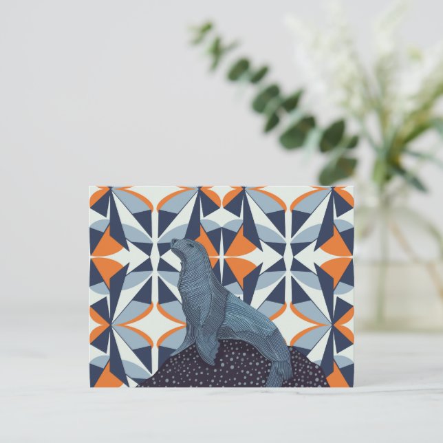 Cartão Postal Leão de Leão Geométrico Voltário Vibrante em Rock (Em pé/Frente)