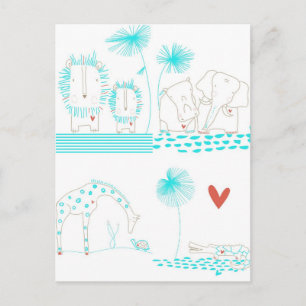 Cartão Postal Leão Minimalista, Tartaruga, Crocodilo e Girafa