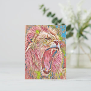 Cartão Postal Leão rosa artístico rugindo