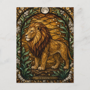 Cartão Postal Leão Savana Dourada Vidro Pintado Ilumina