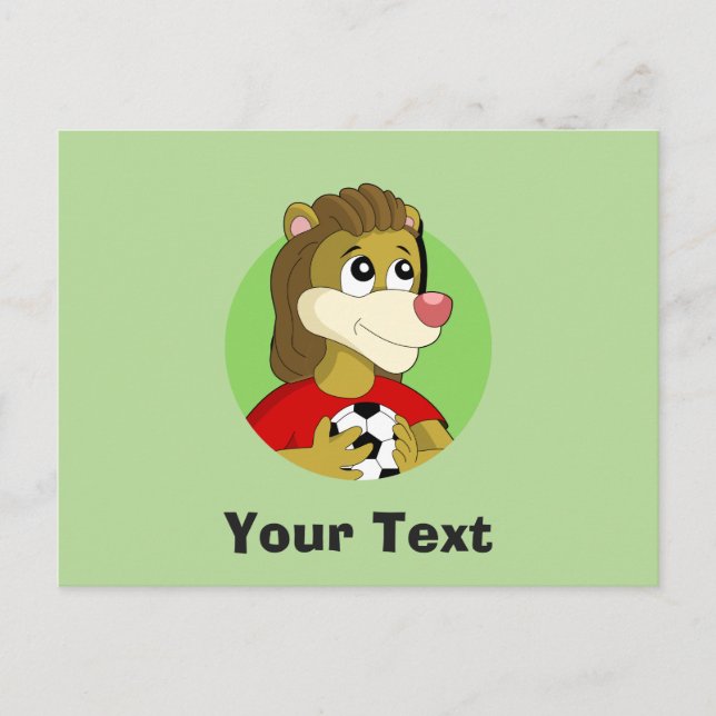 Cartão Postal Leão segurando cartoon de bola de futebol (Frente)