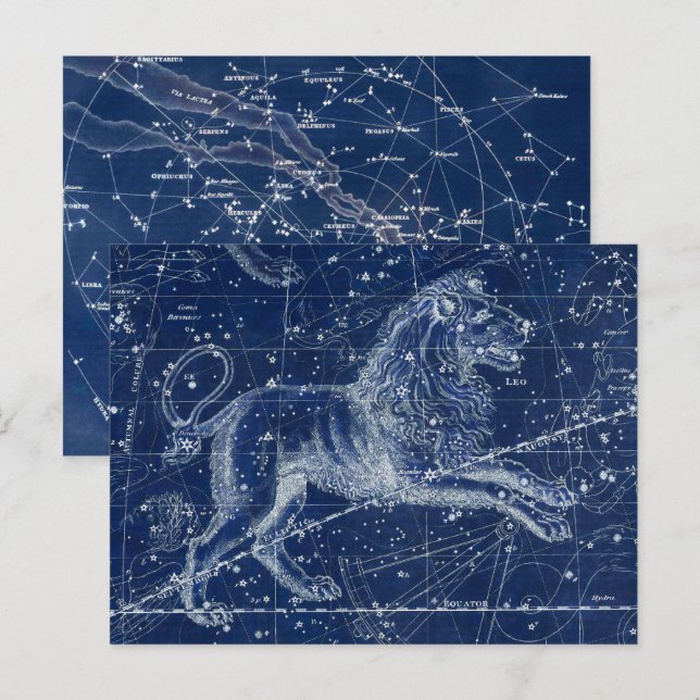 Cartão Postal Leão Zodiac - Símbolo Vintage Ilustração (Frente/Verso)