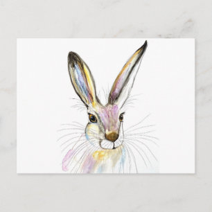 Cartão Postal Lebre aquarela animal fofo natureza coelho florest