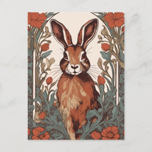 Cartão Postal Lebre Curiosa Inspirada em William Morris Floral