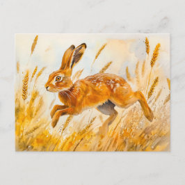 Cartão Postal Lebre na pintura de aquarela de campo de milho