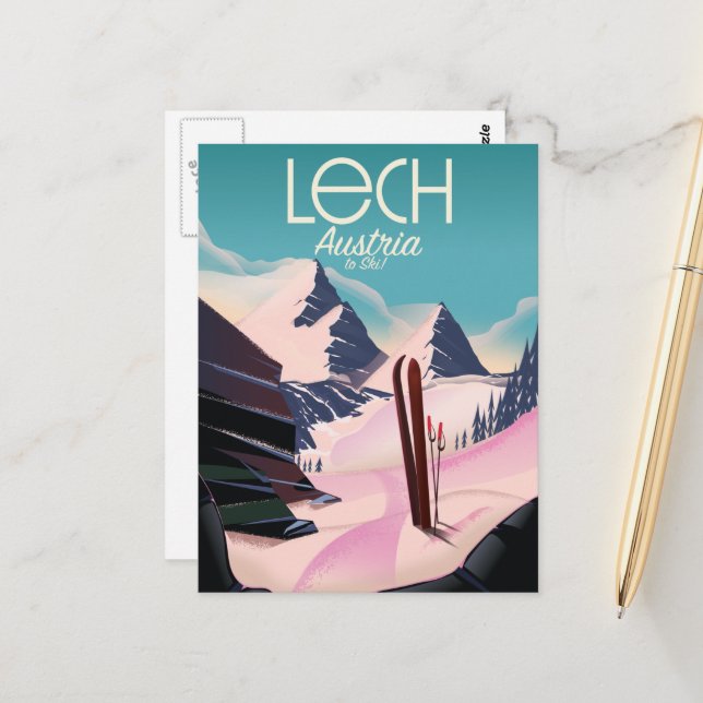 Cartão Postal Lech Austria Ski poster. (Frente/Verso In Situ)