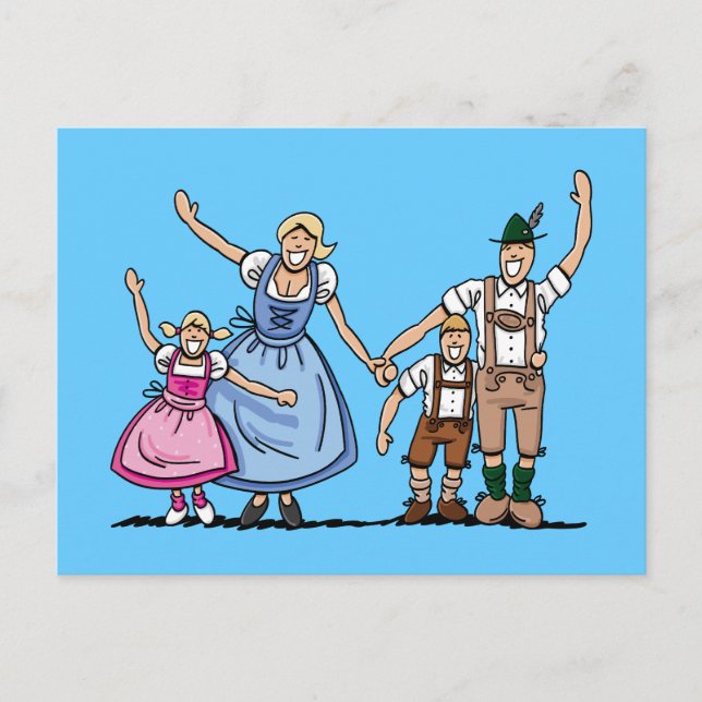 Cartão postal Lederhosen Dirndl Família Bavarian (Frente)