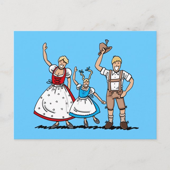 Cartão postal Lederhosen Dirndl Família Bavarian (Frente)