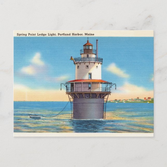 Cartão Postal Ledge Light, Portland Harbor, Maine, primavera (Frente)