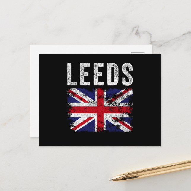 Cartão Postal Leeds UK Flag England Souvenir (Frente/Verso In Situ)
