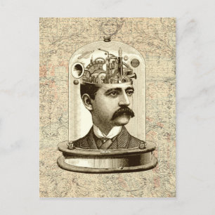 Cartão Postal Legal cérebro de relógio Steampunk, cabeça em arte