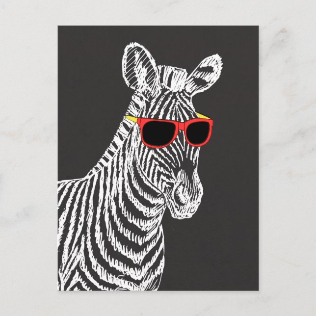 Cartão Postal Legal desenho branco de zebra engraçado e engraçad (Frente)