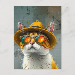Cartão Postal Legal gato - pintura digital Na moda