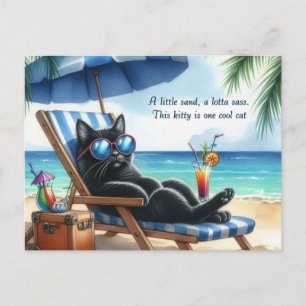 Cartão Postal Legal gato preto na praia