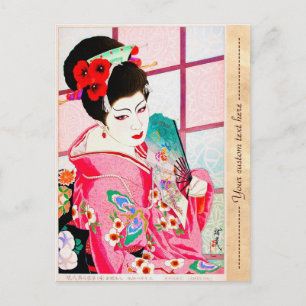 Cartão Postal Legal geisha clássica japonesa senhora rosa fã k