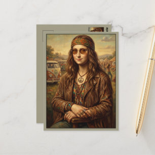 Cartão Postal Legal Mona Lisa Hippie Campervan