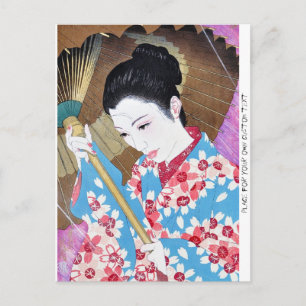 Cartão Postal Legal mulher clássica japonesa oriental com guarda
