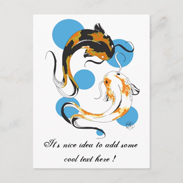 Cartão Postal Legal Oriental Twin Japonês Bron White Koi Fish (Frente)