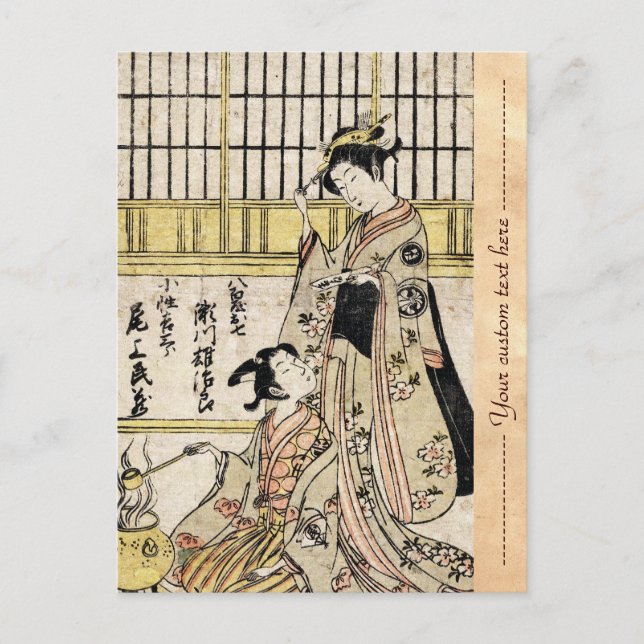Cartão Postal Legal pergaminho japonês ukiyo-e geisha (Frente)