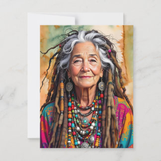 Cartão Postal Legal Velhice em Pão Trava Mulher Hippie