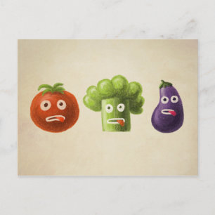 Cartão Postal Legumes Engraçados Brócolis Tomate Berinjela