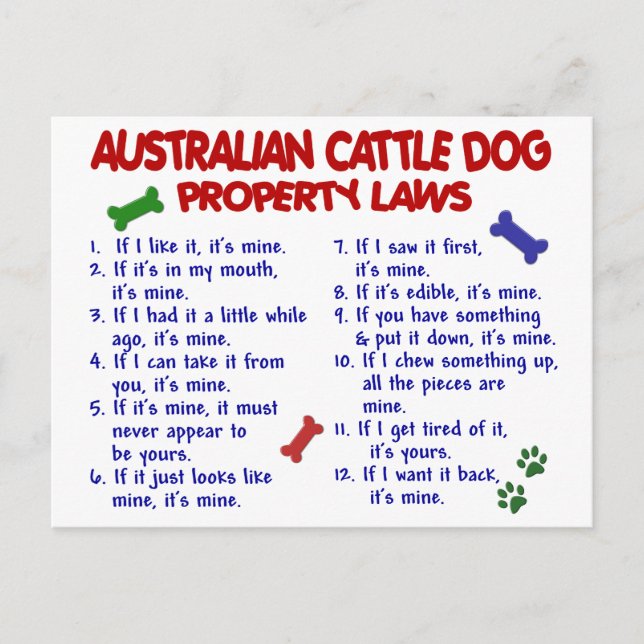 Cartão Postal Lei AUSTRALIANA relativa à propriedade do DOG 2 (Frente)